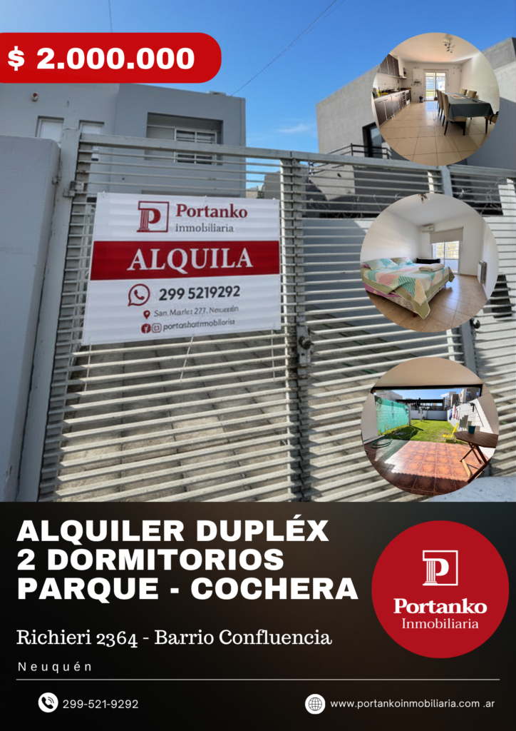 ALQUILER DE DUPLÉX 2 DORMITORIOS BARRIO CONFLUENCIA URBANA