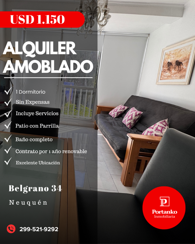 ALQUILER DEPARTAMENTO AMOBLADO 1 DORMITORIO