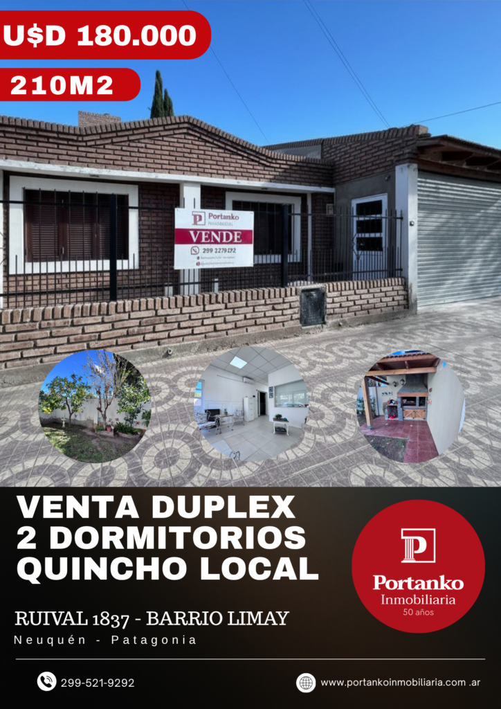 Venta Duplex – 2 DORMITORIOS/QUINCHO/LOCAL – Barrio Limay